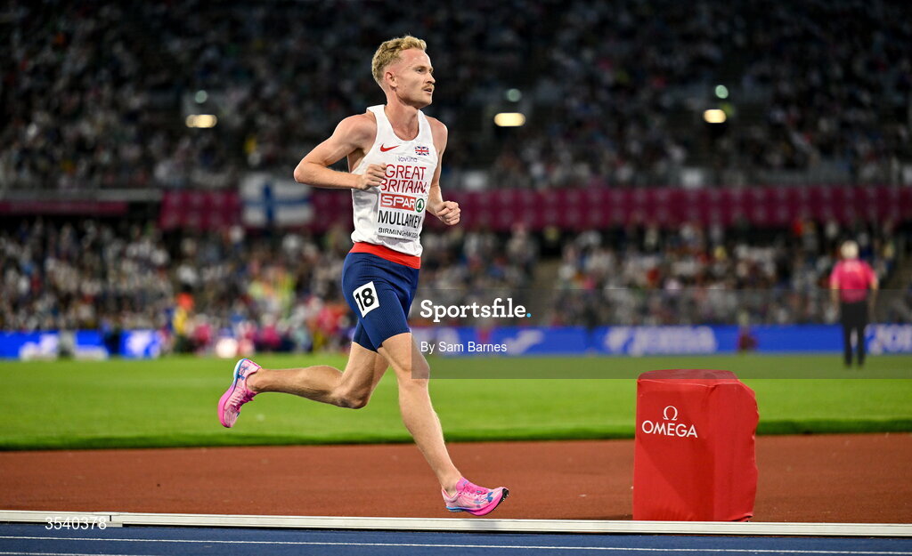 15 August 2026; David Mullarkey of Great Britain and Northern Ireland during the men's 10,000m final during day six of the European Athletics Championships 2026 at Alexander Stadium in Birmingham, England. Photo by Sam Barnes/Sportsfile