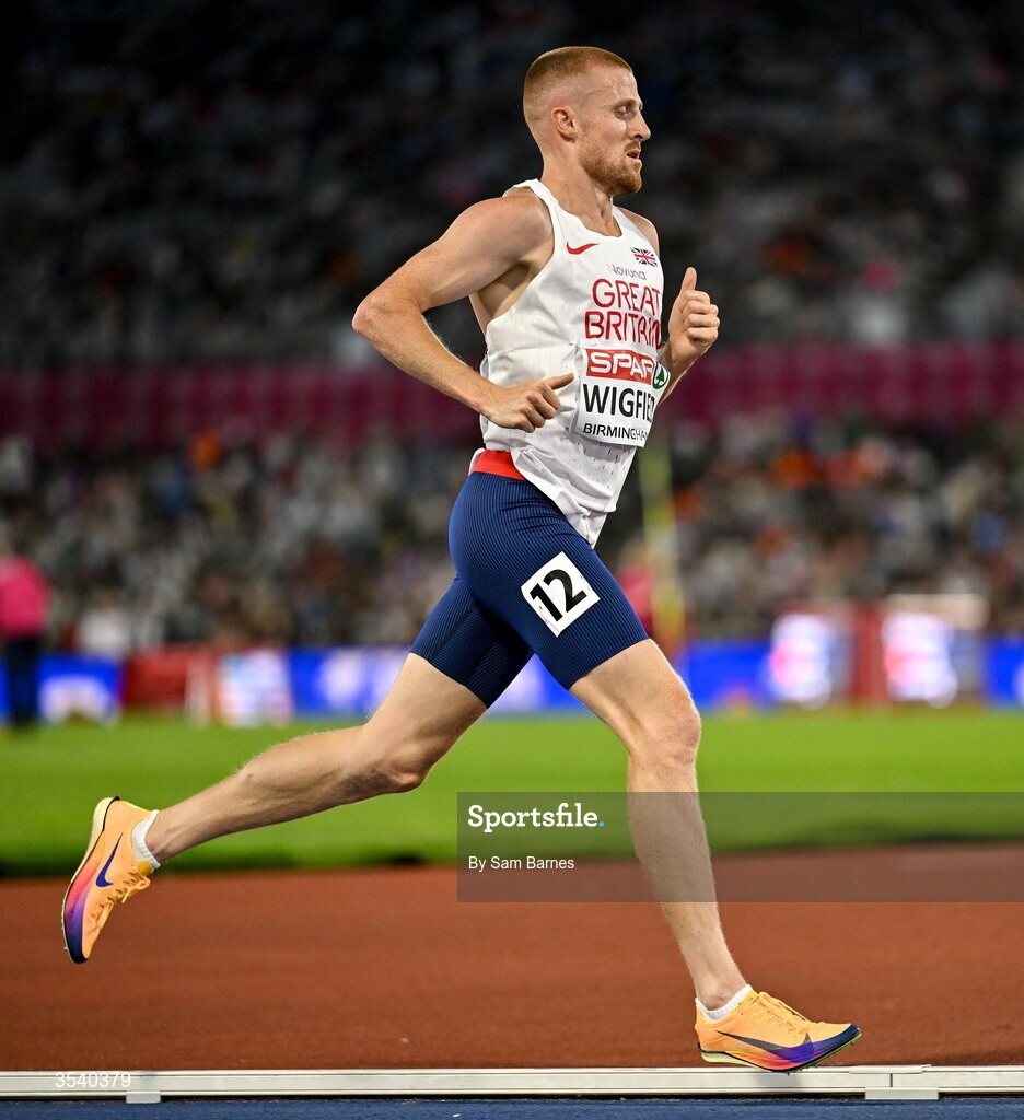 15 August 2026; Joe Wigfield of Great Britain and Northern Ireland during the men's 10,000m final during day six of the European Athletics Championships 2026 at Alexander Stadium in Birmingham, England. Photo by Sam Barnes/Sportsfile