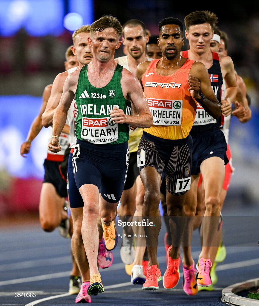 15 August 2026; Jack O’Leary of Ireland competes in the men's 10,000m final during day six of the European Athletics Championships 2026 at Alexander Stadium in Birmingham, England. Photo by Sam Barnes/Sportsfile