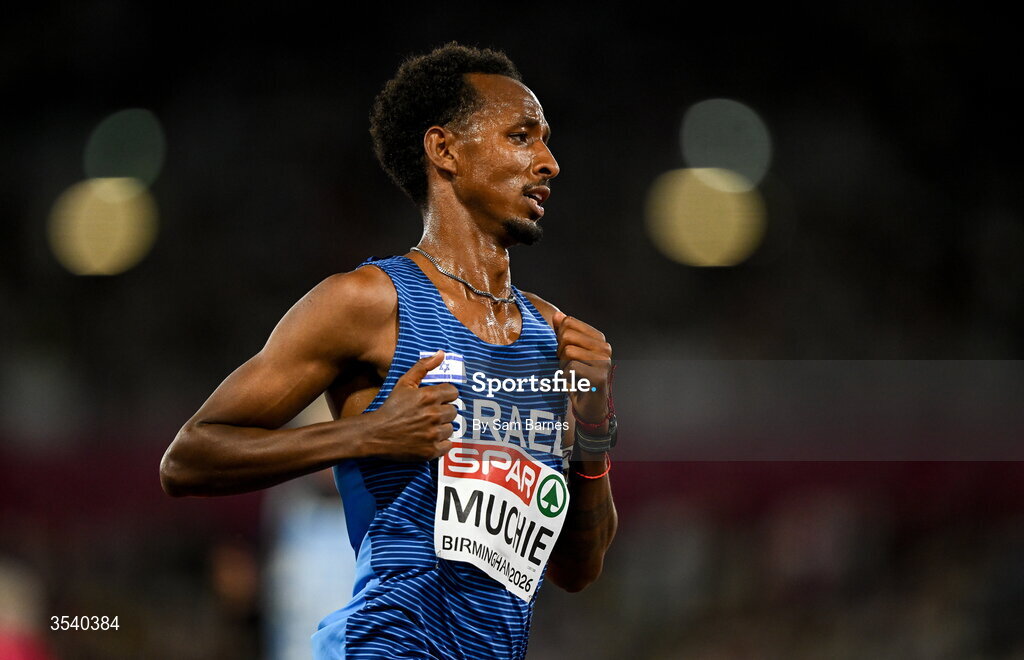 15 August 2026; Zemenu Muchie of Israel during the men's 10,000m final during day six of the European Athletics Championships 2026 at Alexander Stadium in Birmingham, England. Photo by Sam Barnes/Sportsfile