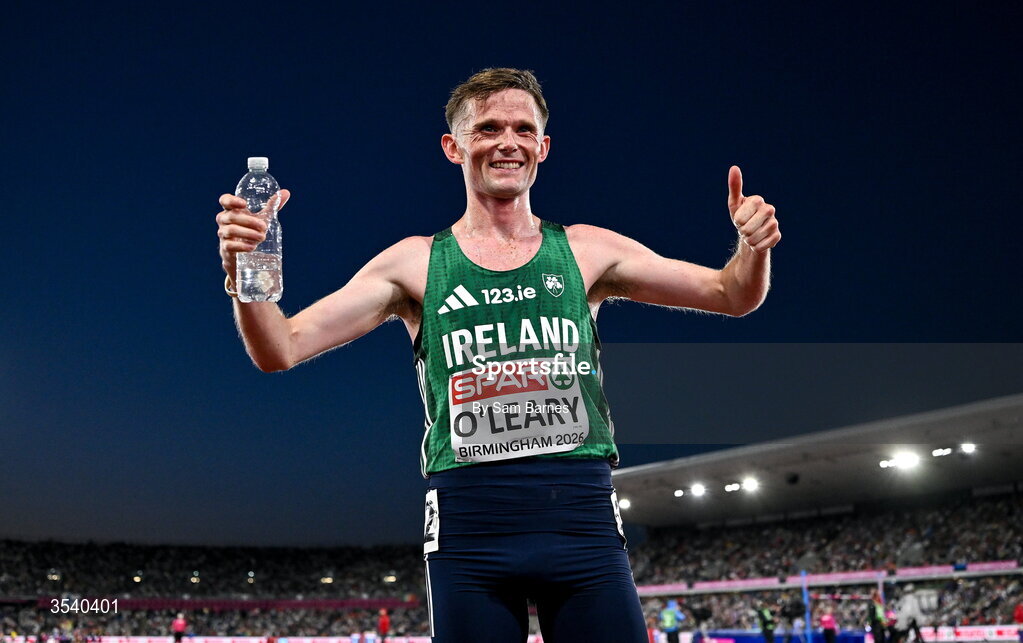 15 August 2026; Jack O’Leary of Ireland after finishing 10th in the men's 10,000m final during day six of the European Athletics Championships 2026 at Alexander Stadium in Birmingham, England. Photo by Sam Barnes/Sportsfile