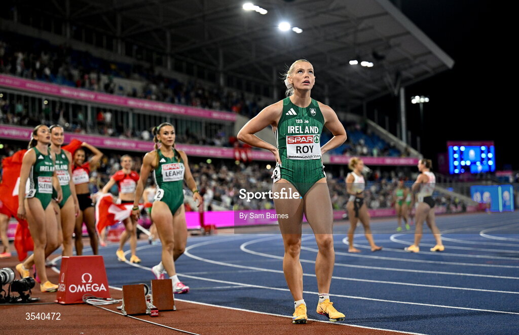 15 August 2026; Lauren Roy of Ireland after the women's 4x100m final on day six of the European Athletics Championships 2026 at Alexander Stadium in Birmingham, England. Photo by Sam Barnes/Sportsfile