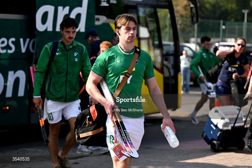 16 August 2026; Alistair Empey of Ireland arrives before the FIH Men's Hockey World Cup 2026 Pool C match between Ireland and Australia at the Belfius Hockey Arena in Wavre, Belgium. Photo by Ben McShane/Sportsfile