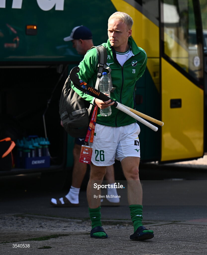 16 August 2026; Peter Brown of Ireland arrives before the FIH Men's Hockey World Cup 2026 Pool C match between Ireland and Australia at the Belfius Hockey Arena in Wavre, Belgium. Photo by Ben McShane/Sportsfile