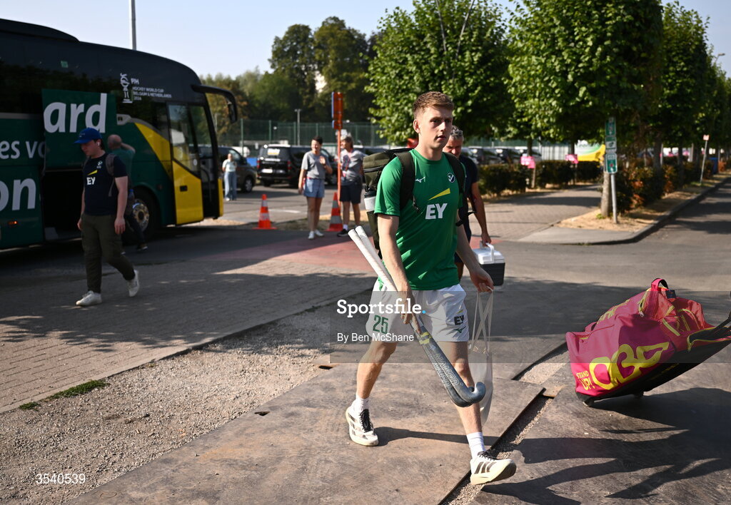 16 August 2026; Jonathan Lynch of Ireland arrives before the FIH Men's Hockey World Cup 2026 Pool C match between Ireland and Australia at the Belfius Hockey Arena in Wavre, Belgium. Photo by Ben McShane/Sportsfile