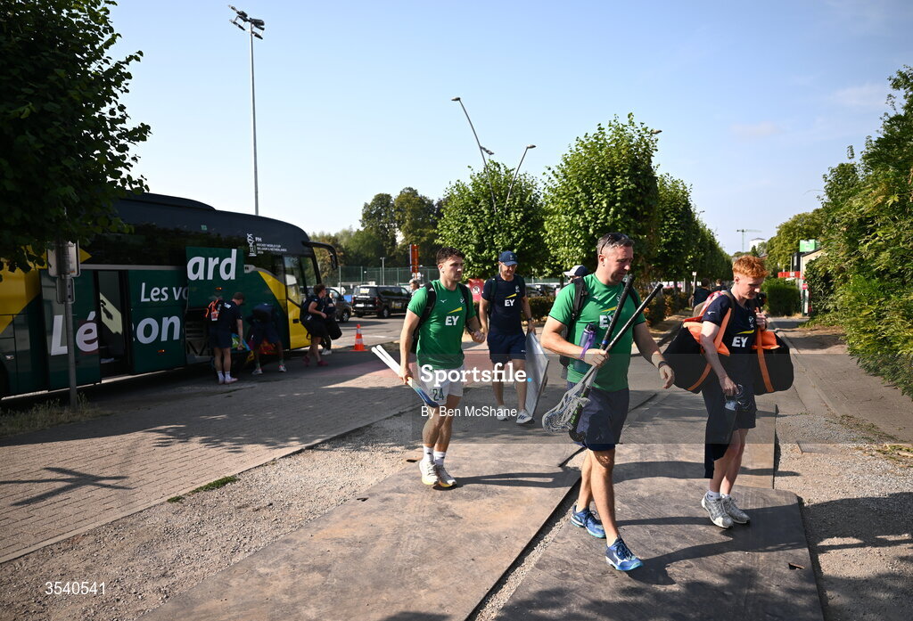 16 August 2026; Ireland players arrive before the FIH Men's Hockey World Cup 2026 Pool C match between Ireland and Australia at the Belfius Hockey Arena in Wavre, Belgium. Photo by Ben McShane/Sportsfile