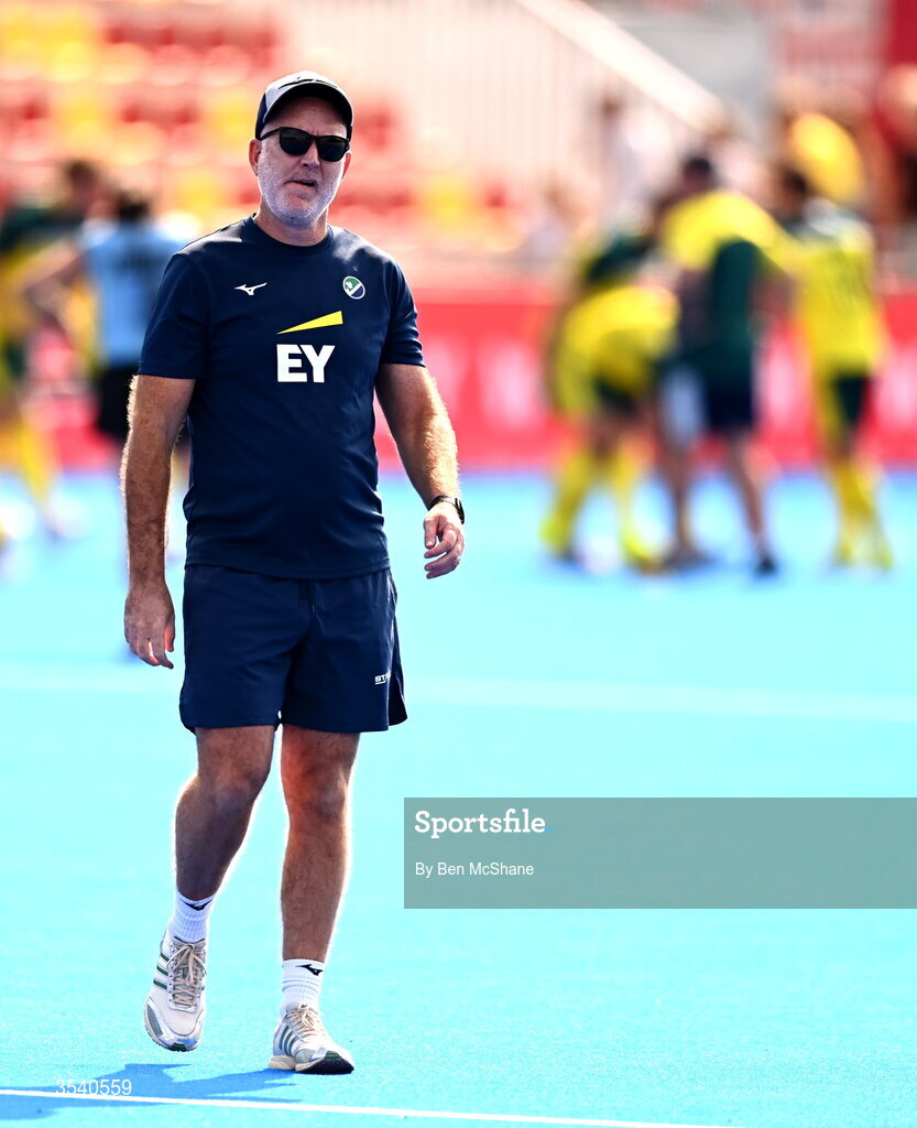 16 August 2026; Ireland head coach Mark Tumilty before the FIH Men's Hockey World Cup 2026 Pool C match between Ireland and Australia at the Belfius Hockey Arena in Wavre, Belgium. Photo by Ben McShane/Sportsfile