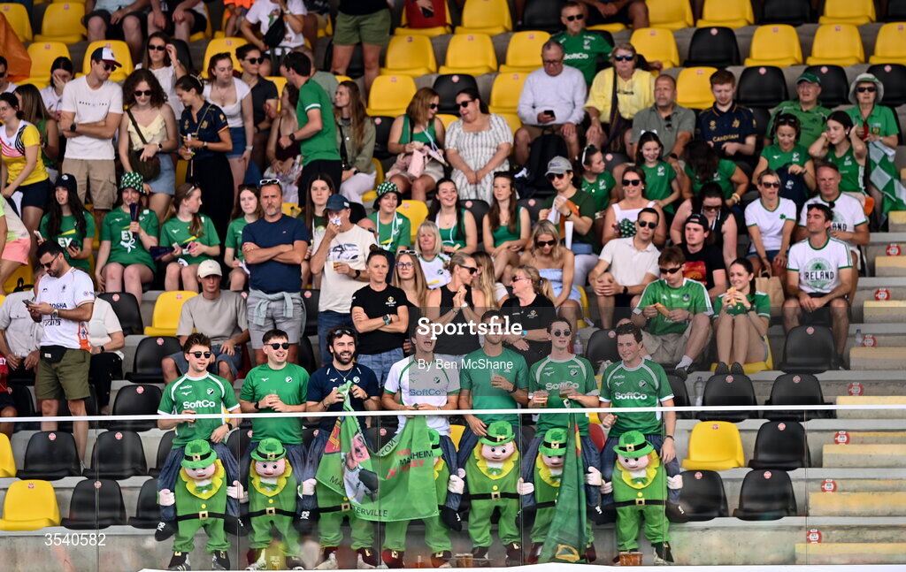 16 August 2026; Ireland supporters during the FIH Men's Hockey World Cup 2026 Pool C match between Ireland and Australia at the Belfius Hockey Arena in Wavre, Belgium. Photo by Ben McShane/Sportsfile