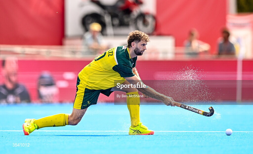 16 August 2026; Joshua Beltz of Australia during the FIH Men's Hockey World Cup 2026 Pool C match between Ireland and Australia at the Belfius Hockey Arena in Wavre, Belgium. Photo by Ben McShane/Sportsfile