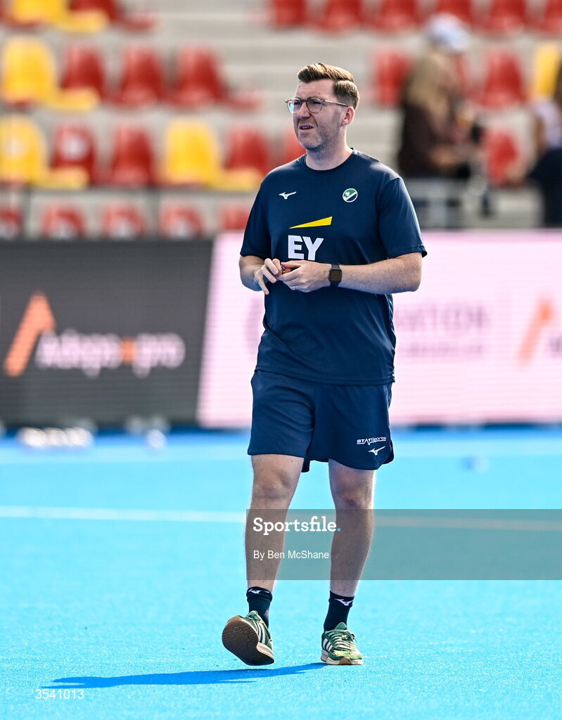 16 August 2026; Ireland head of athletic performance Eoin Cunniff before the FIH Men's Hockey World Cup 2026 Pool C match between Ireland and Australia at the Belfius Hockey Arena in Wavre, Belgium. Photo by Ben McShane/Sportsfile