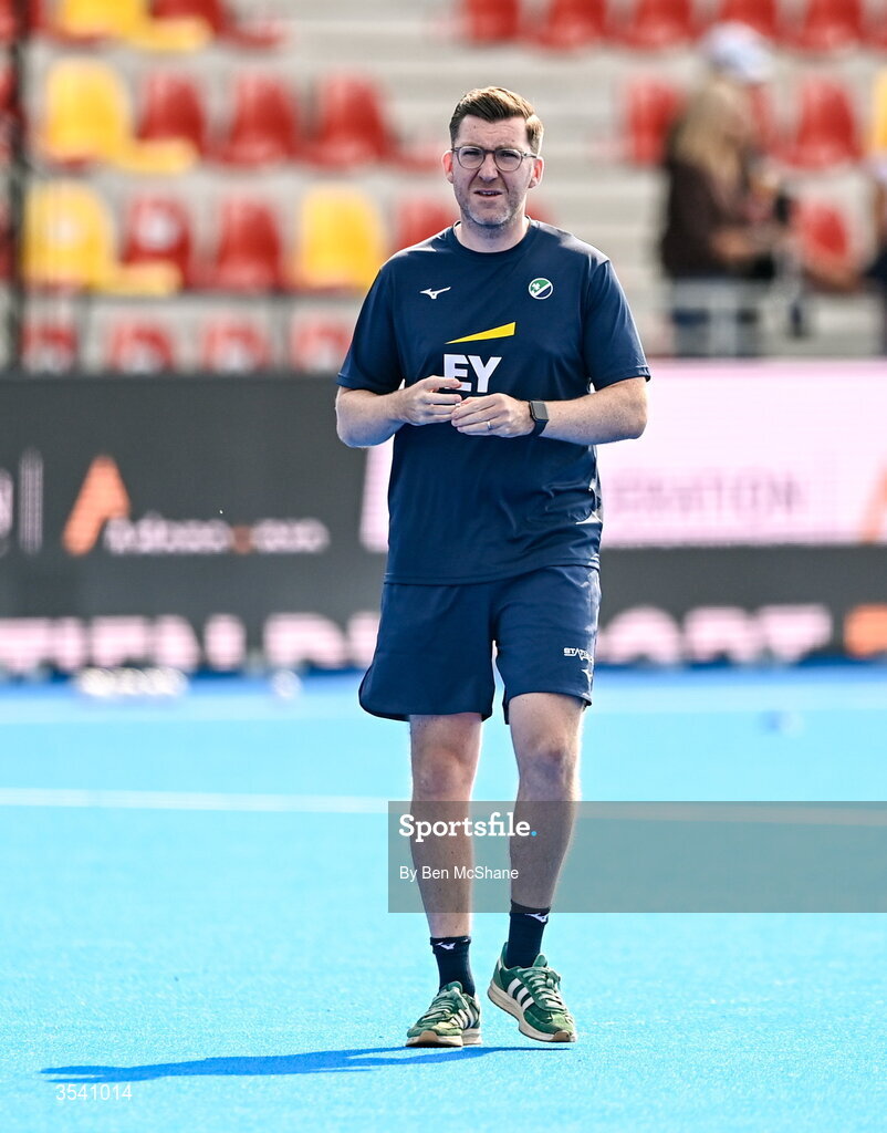 16 August 2026; Ireland head of athletic performance Eoin Cunniff before the FIH Men's Hockey World Cup 2026 Pool C match between Ireland and Australia at the Belfius Hockey Arena in Wavre, Belgium. Photo by Ben McShane/Sportsfile