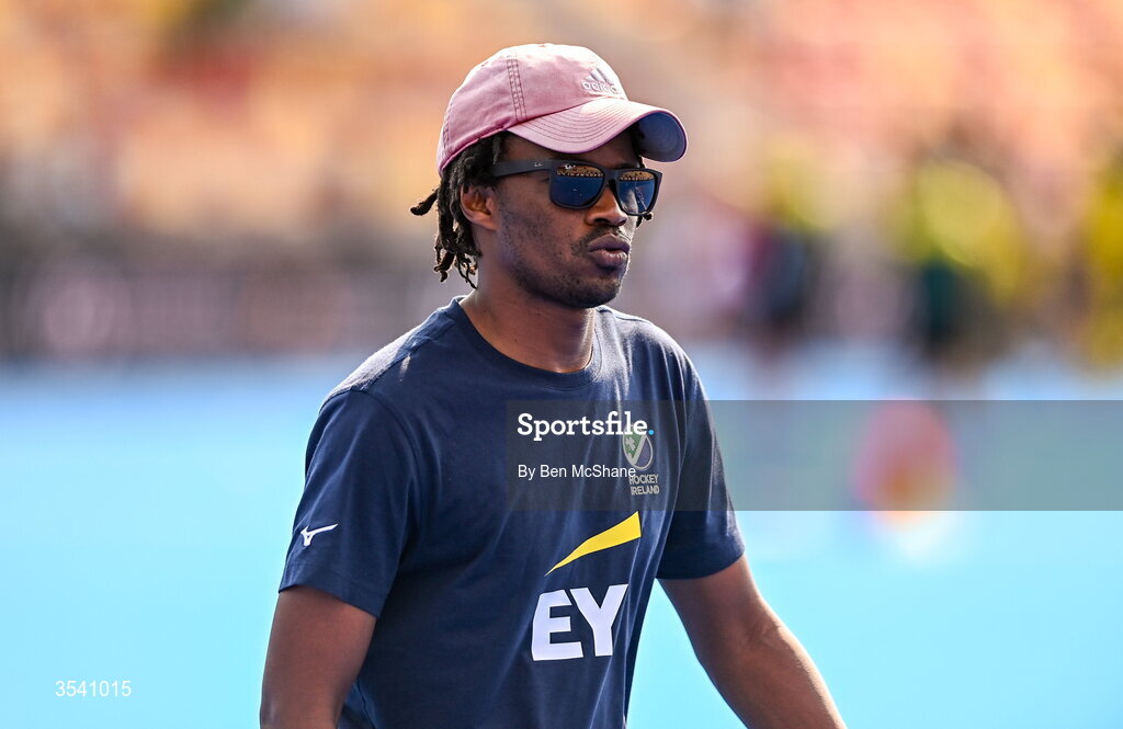 16 August 2026; Ireland assistant coach Patrick Tshutshani beore the FIH Men's Hockey World Cup 2026 Pool C match between Ireland and Australia at the Belfius Hockey Arena in Wavre, Belgium. Photo by Ben McShane/Sportsfile