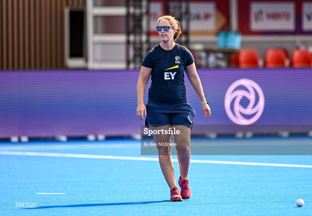 16 August 2026; Ireland team manager Christine O'Shea before the FIH Men's Hockey World Cup 2026 Pool C match between Ireland and Australia at the Belfius Hockey Arena in Wavre, Belgium. Photo by Ben McShane/Sportsfile