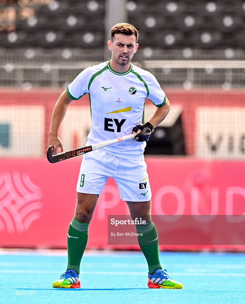 16 August 2026; Matthew Nelson of Ireland during the FIH Men's Hockey World Cup 2026 Pool C match between Ireland and Australia at the Belfius Hockey Arena in Wavre, Belgium. Photo by Ben McShane/Sportsfile