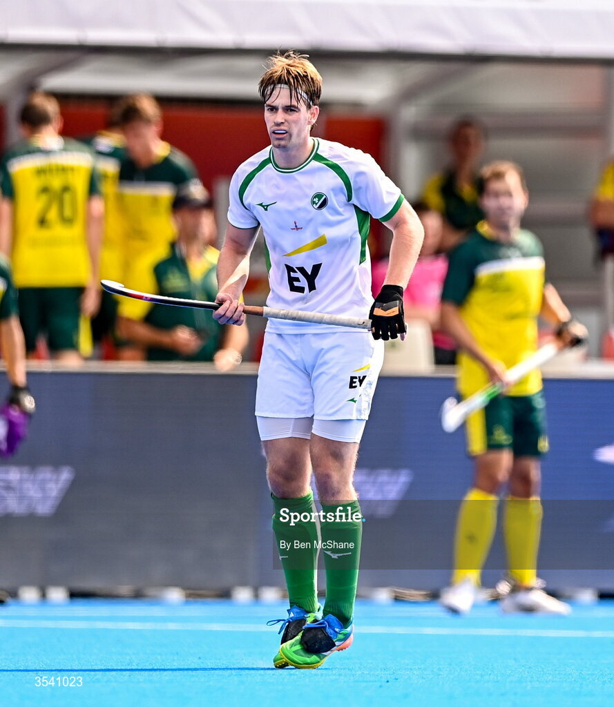 16 August 2026; Alistair Empey of Ireland during the FIH Men's Hockey World Cup 2026 Pool C match between Ireland and Australia at the Belfius Hockey Arena in Wavre, Belgium. Photo by Ben McShane/Sportsfile
