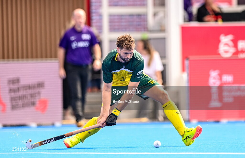 16 August 2026; Joshua Beltz of Australia during the FIH Men's Hockey World Cup 2026 Pool C match between Ireland and Australia at the Belfius Hockey Arena in Wavre, Belgium. Photo by Ben McShane/Sportsfile