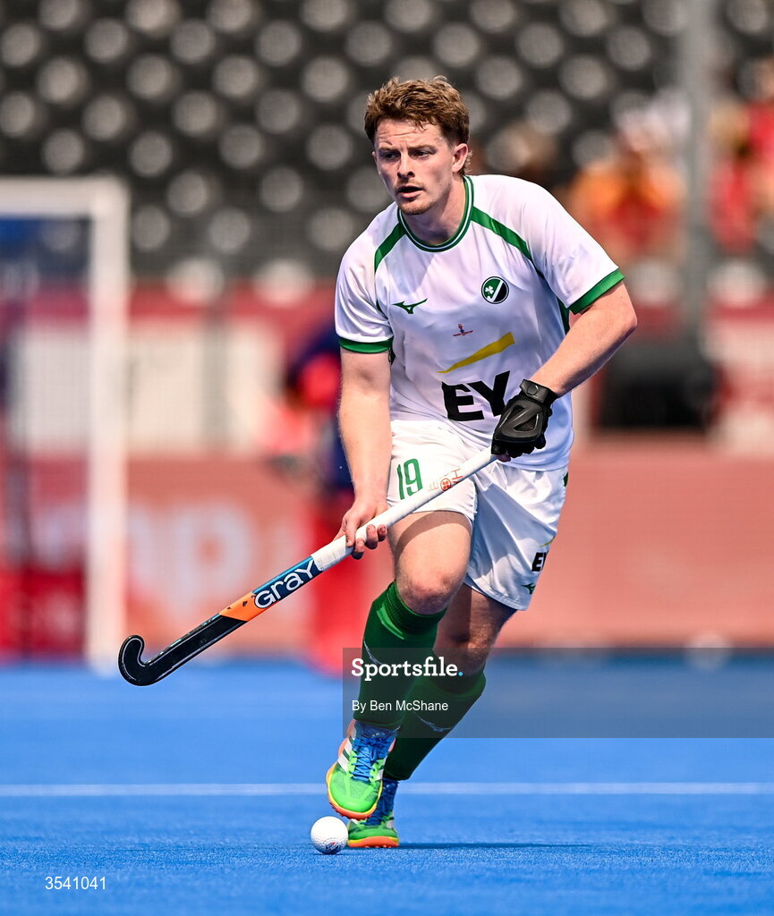 16 August 2026; Peter McKibbin of Ireland during the FIH Men's Hockey World Cup 2026 Pool C match between Ireland and Australia at the Belfius Hockey Arena in Wavre, Belgium. Photo by Ben McShane/Sportsfile