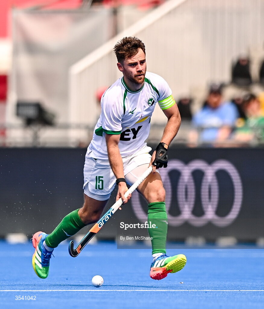 16 August 2026; Kyle Marshall of Ireland during the FIH Men's Hockey World Cup 2026 Pool C match between Ireland and Australia at the Belfius Hockey Arena in Wavre, Belgium. Photo by Ben McShane/Sportsfile