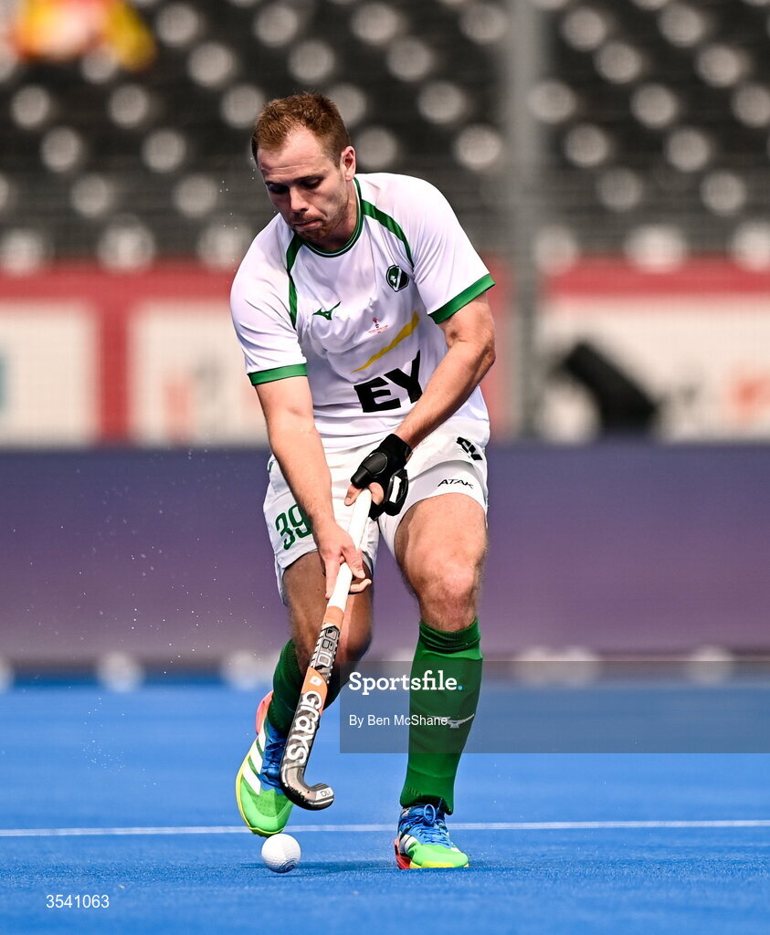 16 August 2026; Fergus Gibson of Ireland during the FIH Men's Hockey World Cup 2026 Pool C match between Ireland and Australia at the Belfius Hockey Arena in Wavre, Belgium. Photo by Ben McShane/Sportsfile