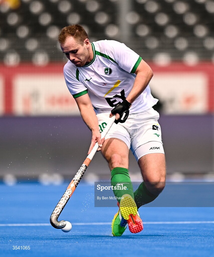 16 August 2026; Fergus Gibson of Ireland during the FIH Men's Hockey World Cup 2026 Pool C match between Ireland and Australia at the Belfius Hockey Arena in Wavre, Belgium. Photo by Ben McShane/Sportsfile
