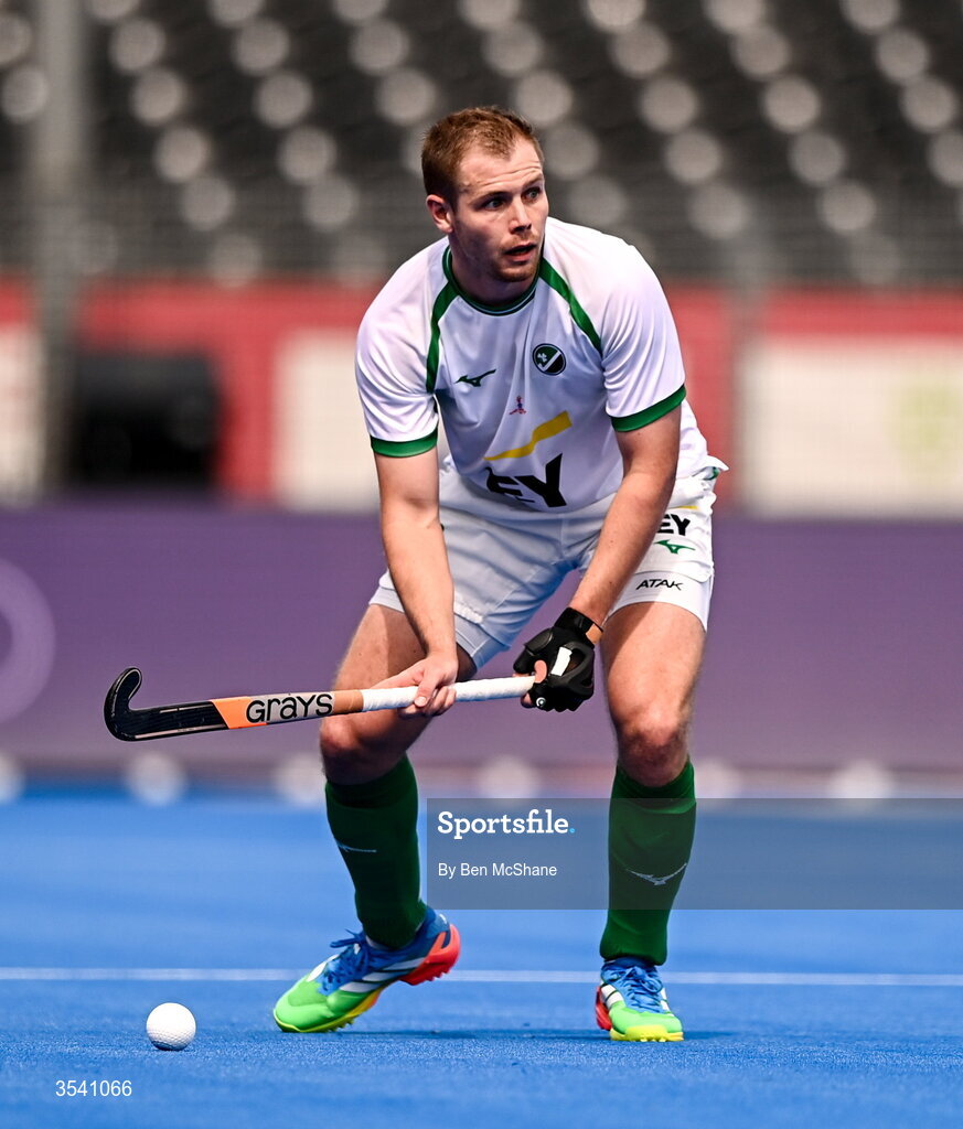 16 August 2026; Fergus Gibson of Ireland during the FIH Men's Hockey World Cup 2026 Pool C match between Ireland and Australia at the Belfius Hockey Arena in Wavre, Belgium. Photo by Ben McShane/Sportsfile