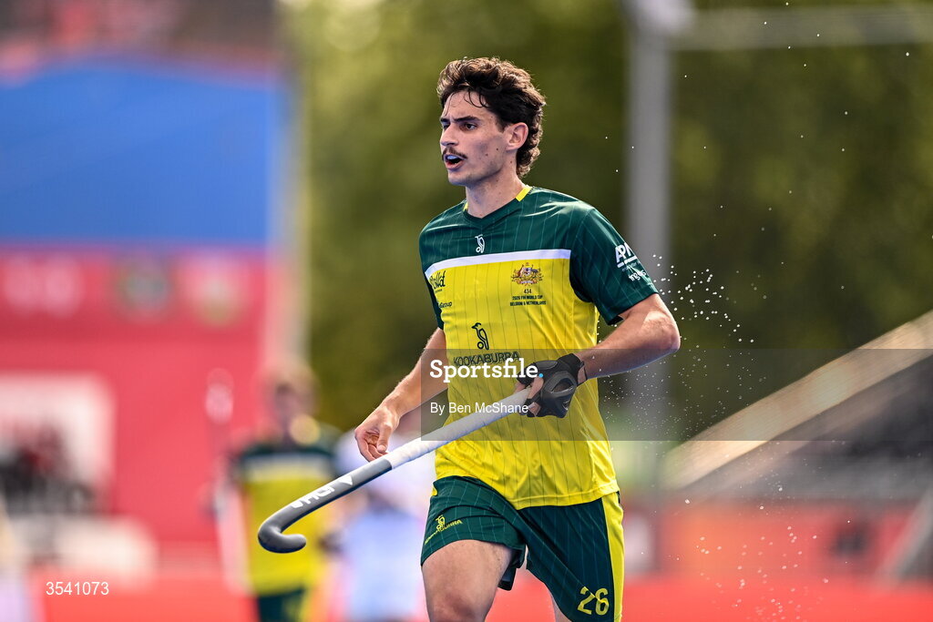 16 August 2026; James Collins of Australia during the FIH Men's Hockey World Cup 2026 Pool C match between Ireland and Australia at the Belfius Hockey Arena in Wavre, Belgium. Photo by Ben McShane/Sportsfile