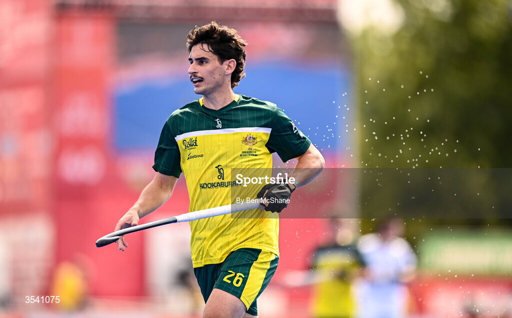 16 August 2026; James Collins of Australia during the FIH Men's Hockey World Cup 2026 Pool C match between Ireland and Australia at the Belfius Hockey Arena in Wavre, Belgium. Photo by Ben McShane/Sportsfile