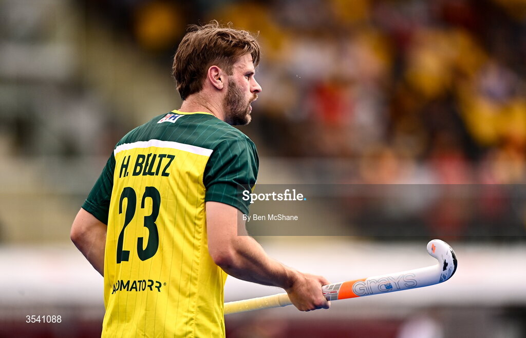 16 August 2026; Hayden Beltz of Australia during the FIH Men's Hockey World Cup 2026 Pool C match between Ireland and Australia at the Belfius Hockey Arena in Wavre, Belgium. Photo by Ben McShane/Sportsfile