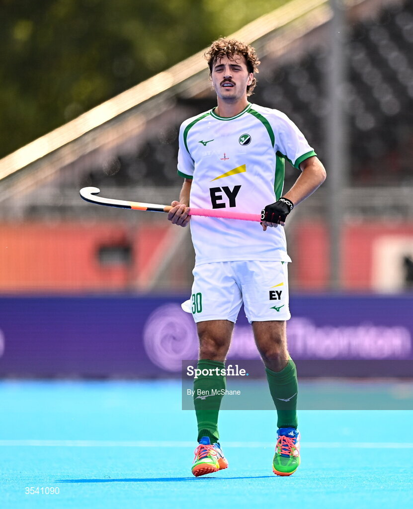 16 August 2026; Louis Rowe of Ireland during the FIH Men's Hockey World Cup 2026 Pool C match between Ireland and Australia at the Belfius Hockey Arena in Wavre, Belgium. Photo by Ben McShane/Sportsfile