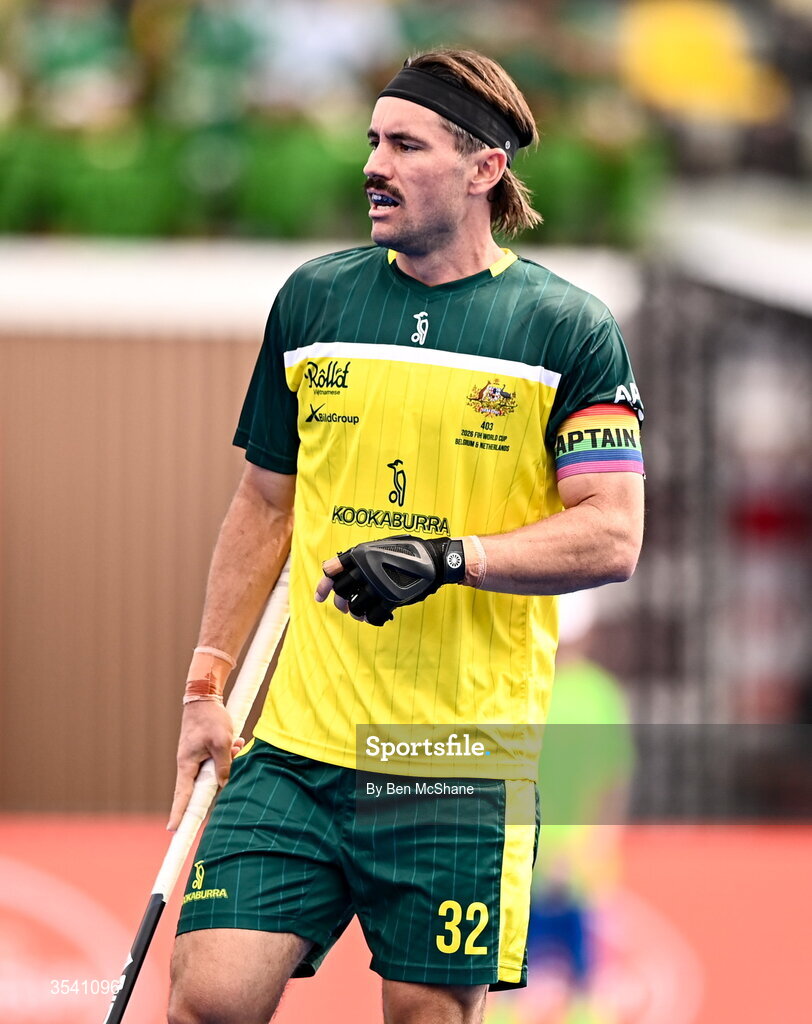 16 August 2026; Jeremy Hayward of Australia during the FIH Men's Hockey World Cup 2026 Pool C match between Ireland and Australia at the Belfius Hockey Arena in Wavre, Belgium. Photo by Ben McShane/Sportsfile