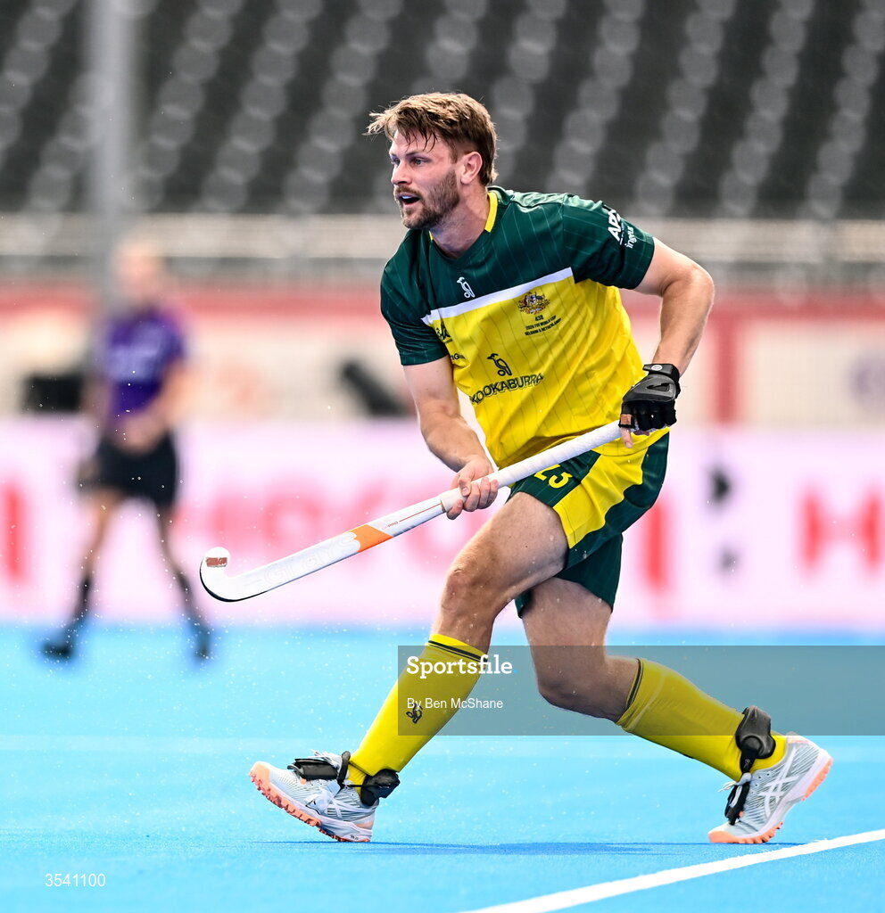 16 August 2026; Hayden Beltz of Australia during the FIH Men's Hockey World Cup 2026 Pool C match between Ireland and Australia at the Belfius Hockey Arena in Wavre, Belgium. Photo by Ben McShane/Sportsfile
