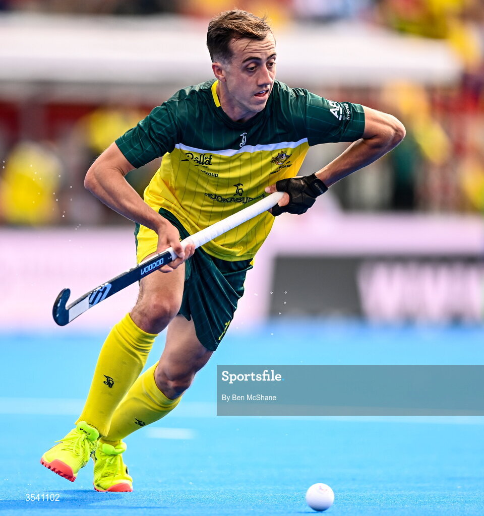 16 August 2026; Lochlan Sharp of Australia during the FIH Men's Hockey World Cup 2026 Pool C match between Ireland and Australia at the Belfius Hockey Arena in Wavre, Belgium. Photo by Ben McShane/Sportsfile