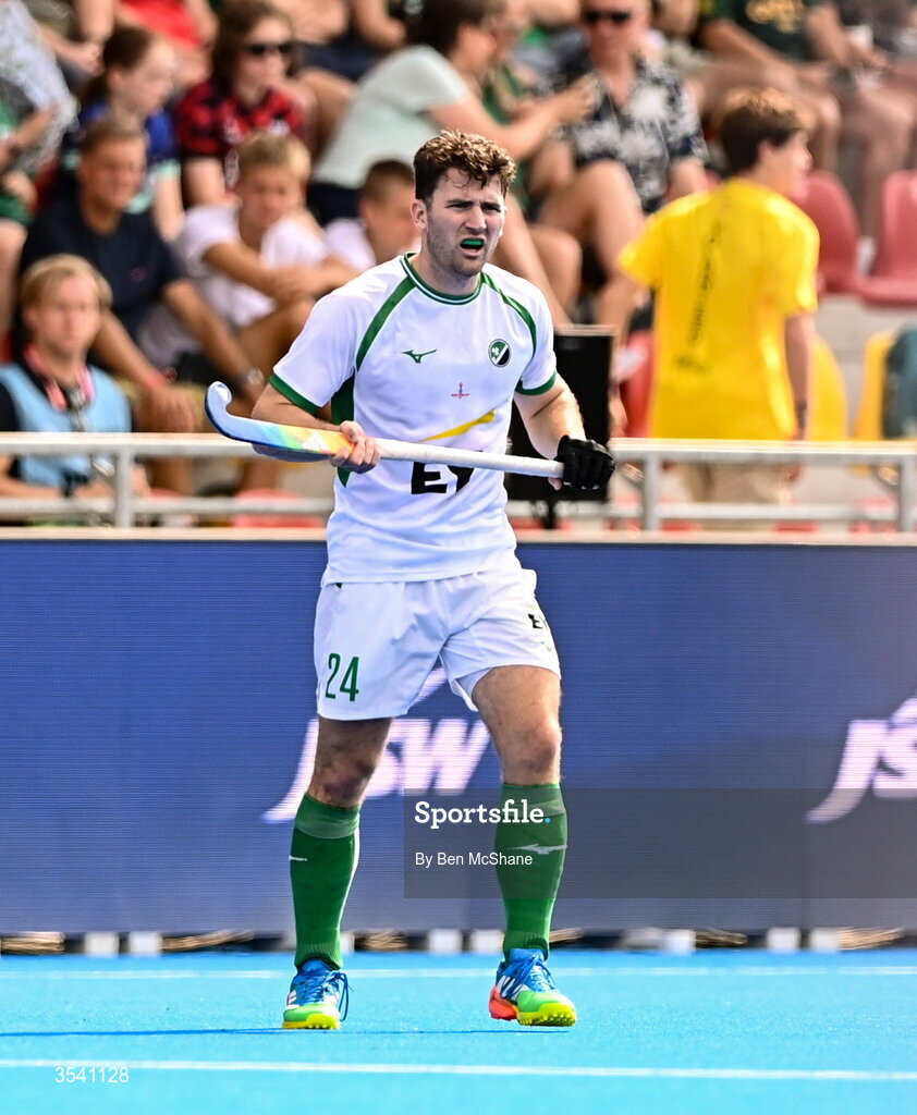 16 August 2026; Benjamin Walker of Ireland during the FIH Men's Hockey World Cup 2026 Pool C match between Ireland and Australia at the Belfius Hockey Arena in Wavre, Belgium. Photo by Ben McShane/Sportsfile