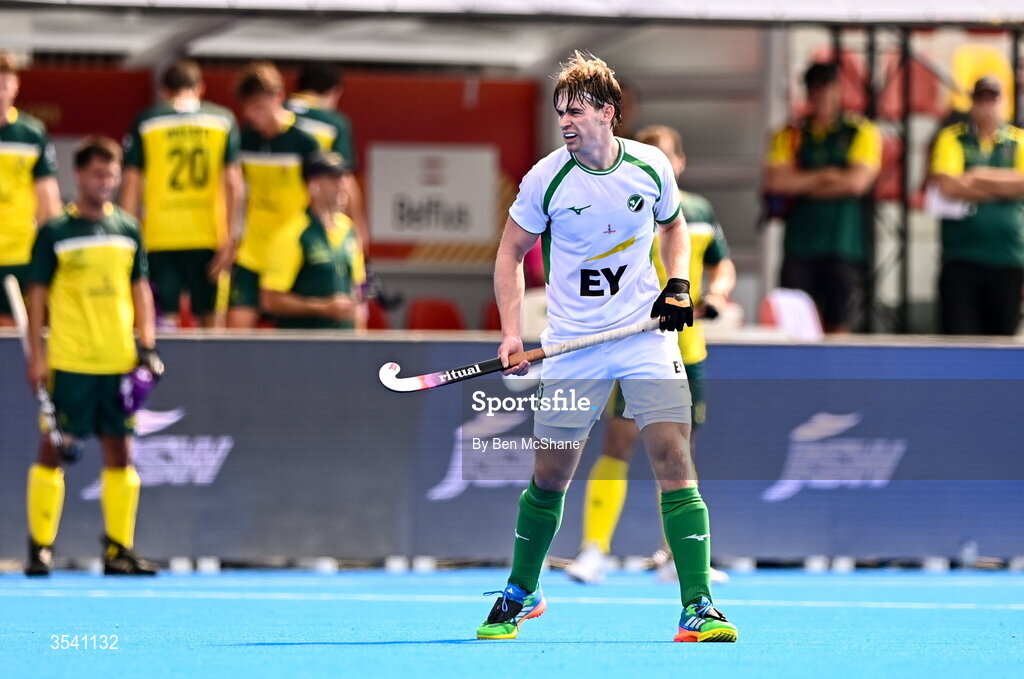 16 August 2026; Alistair Empey of Ireland during the FIH Men's Hockey World Cup 2026 Pool C match between Ireland and Australia at the Belfius Hockey Arena in Wavre, Belgium. Photo by Ben McShane/Sportsfile