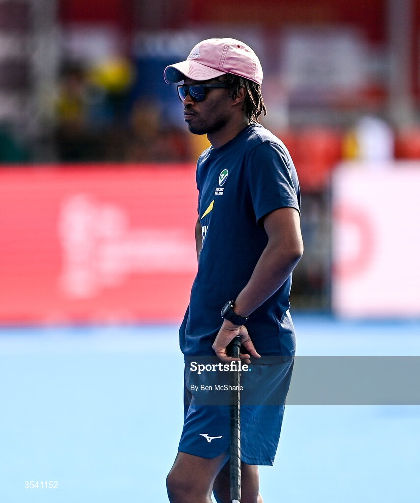 16 August 2026; Ireland assistant coach Patrick Tshutshani before the FIH Men's Hockey World Cup 2026 Pool C match between Ireland and Australia at the Belfius Hockey Arena in Wavre, Belgium. Photo by Ben McShane/Sportsfile