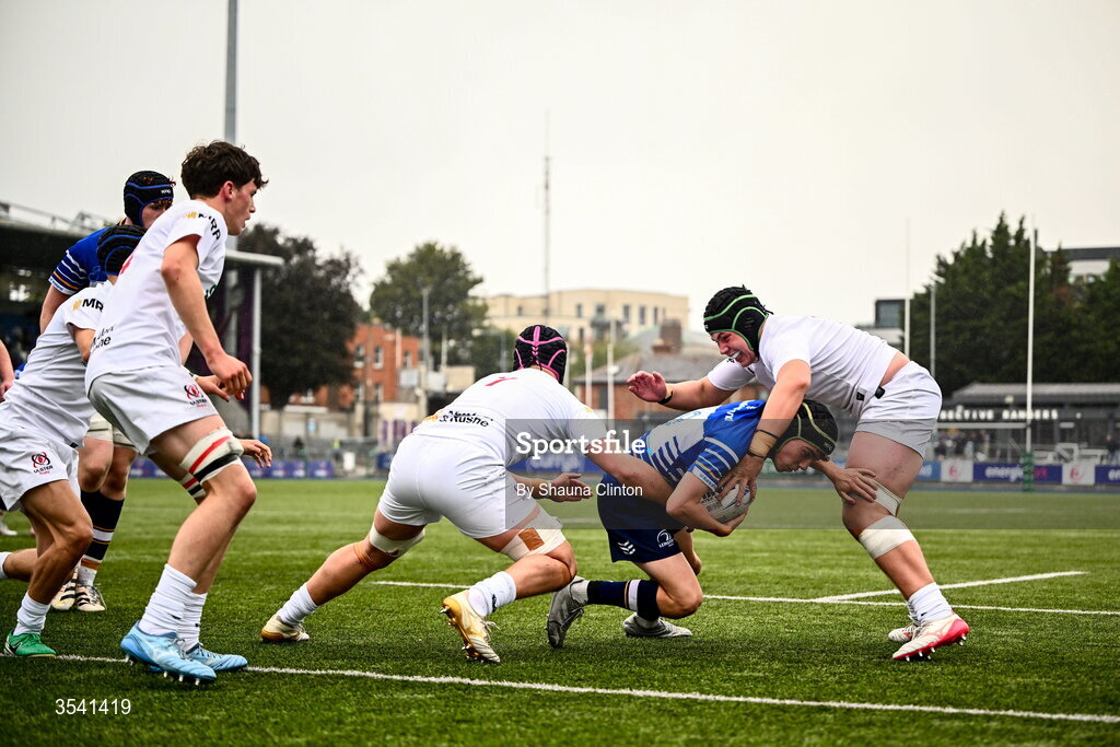 16 August 2026; Conor Martin of Leinster scores a try during the U18 Clubs PwC Interprovincial Championship match between Leinster and Ulster at Energia Park in Dublin. Photo by Shauna Clinton/Sportsfile