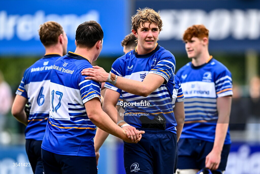 16 August 2026; Leinster players after their side's victory in the U18 Clubs PwC Interprovincial Championship match between Leinster and Ulster at Energia Park in Dublin. Photo by Shauna Clinton/Sportsfile