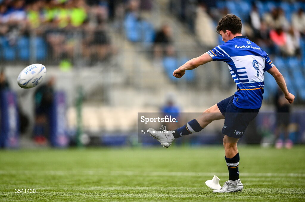 16 August 2026; Conor Martin of Leinster kicks a conversion during the U18 Clubs PwC Interprovincial Championship match between Leinster and Ulster at Energia Park in Dublin. Photo by Shauna Clinton/Sportsfile