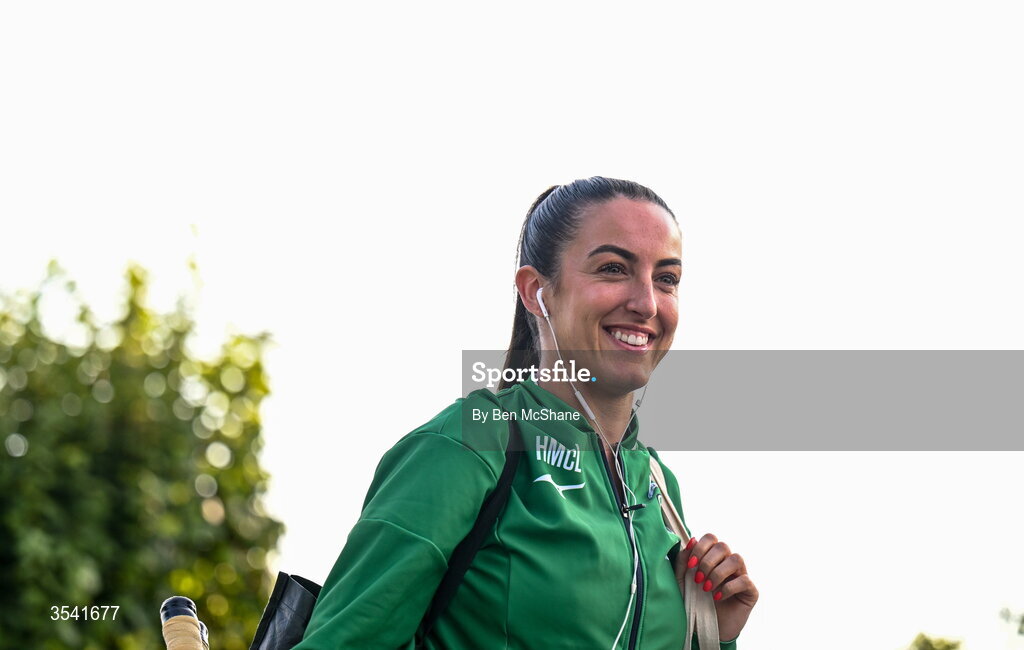 16 August 2026; Hannah McLoughlin of Ireland arrives before the FIH Women's Hockey World Cup 2026 Pool C match between Ireland and Spain at the Belfius Hockey Arena in Wavre, Belgium. Photo by Ben McShane/Sportsfile