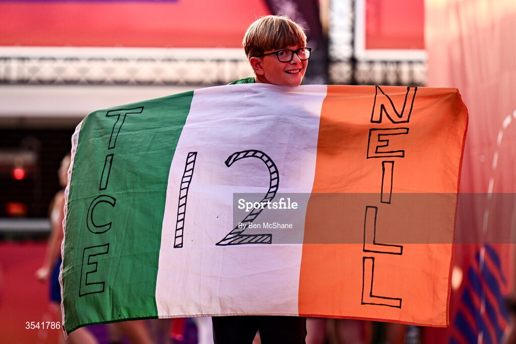 16 August 2026; Ireland supporter Jamie Dobbs, age 11, from Wicklow,  before the FIH Women's Hockey World Cup 2026 Pool C match between Ireland and Spain at the Belfius Hockey Arena in Wavre, Belgium. Photo by Ben McShane/Sportsfile