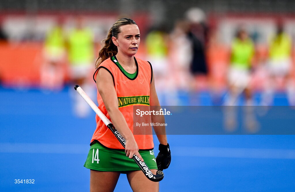 16 August 2026; Ellen Curran of Ireland before the FIH Women's Hockey World Cup 2026 Pool C match between Ireland and Spain at the Belfius Hockey Arena in Wavre, Belgium. Photo by Ben McShane/Sportsfile