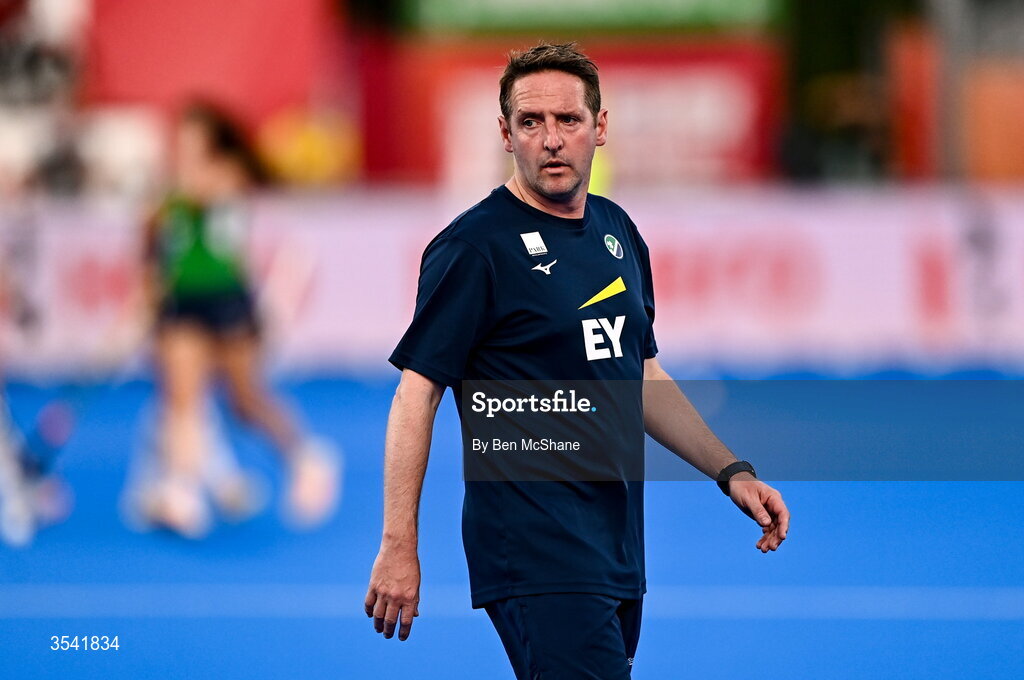 16 August 2026; Ireland head coach Gareth Grundie before the FIH Women's Hockey World Cup 2026 Pool C match between Ireland and Spain at the Belfius Hockey Arena in Wavre, Belgium. Photo by Ben McShane/Sportsfile