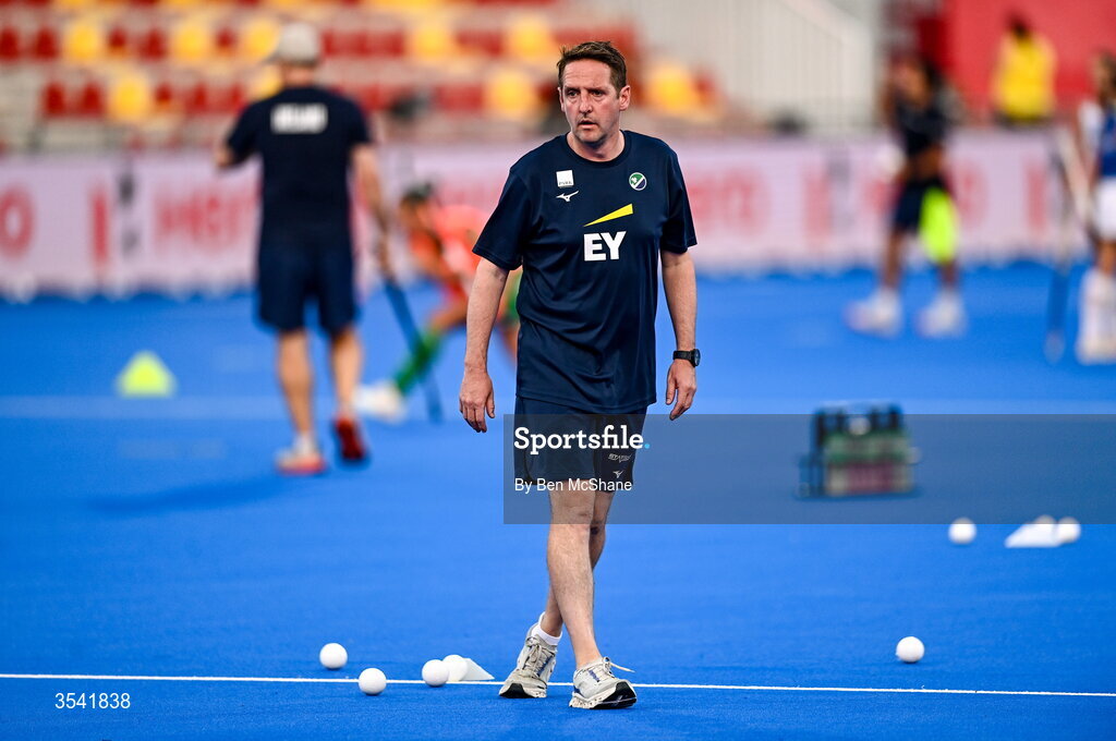 16 August 2026; Ireland head coach Gareth Grundie before the FIH Women's Hockey World Cup 2026 Pool C match between Ireland and Spain at the Belfius Hockey Arena in Wavre, Belgium. Photo by Ben McShane/Sportsfile