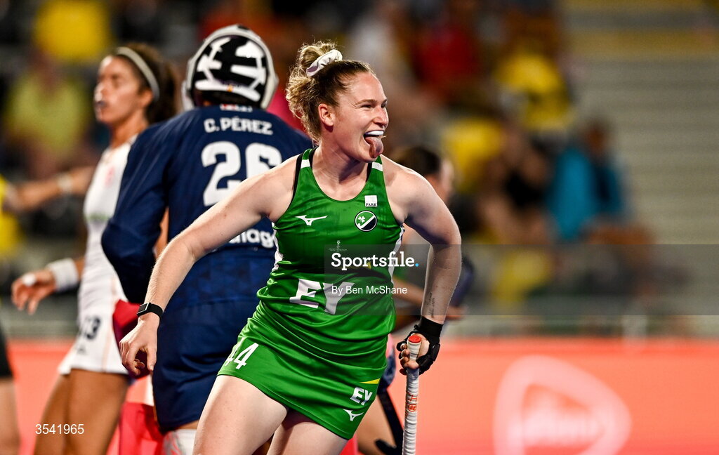 16 August 2026; Aisling Utri of Ireland reacts after a missed opportunity on goal during the FIH Women's Hockey World Cup 2026 Pool C match between Ireland and Spain at the Belfius Hockey Arena in Wavre, Belgium. Photo by Ben McShane/Sportsfile