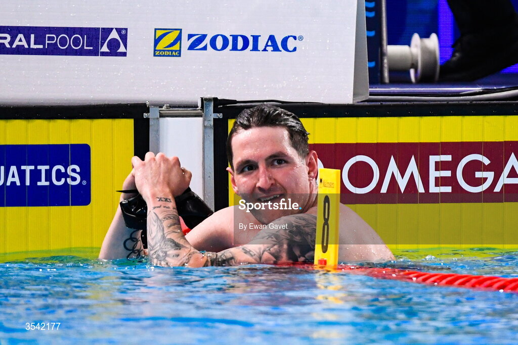 16 August 2026; Tom Fannon of Ireland dejected after the Men’s Final 50m Freestyle during day six of the 2026 European Aquatics Championships in Paris, France. Photo by Ewan Gavet/Sportsfile