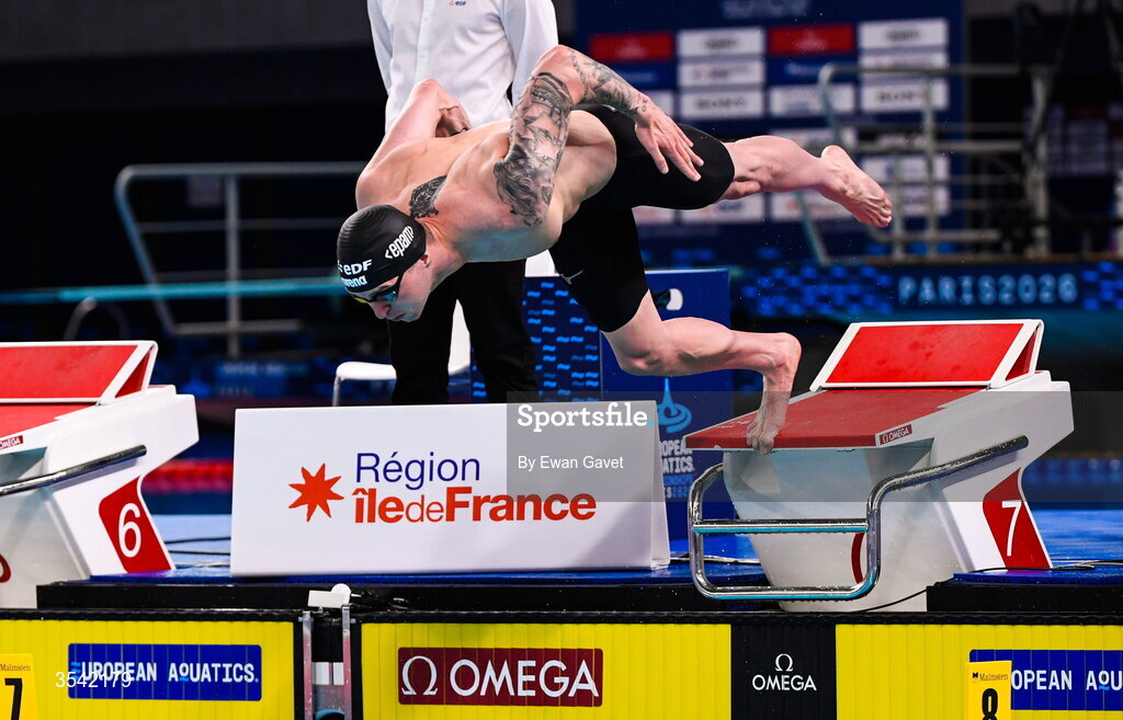 16 August 2026; Tom Fannon of Ireland competing in the Men’s Final 50m Freestyle during day six of the 2026 European Aquatics Championships in Paris, France. Photo by Ewan Gavet/Sportsfile