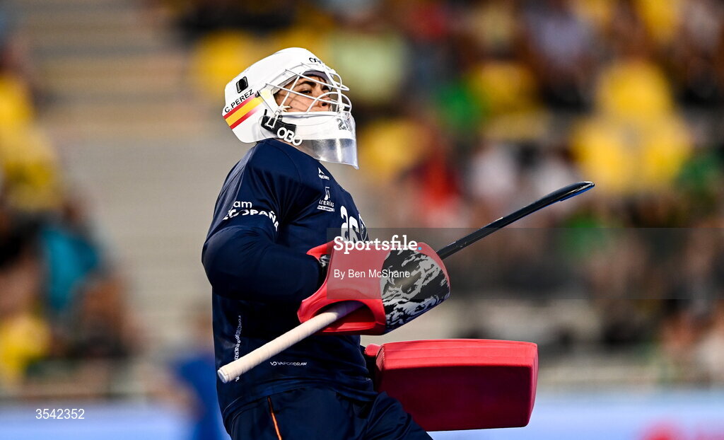 16 August 2026; Spain goalkeeper Clara Perez during the FIH Women's Hockey World Cup 2026 Pool C match between Ireland and Spain at the Belfius Hockey Arena in Wavre, Belgium. Photo by Ben McShane/Sportsfile