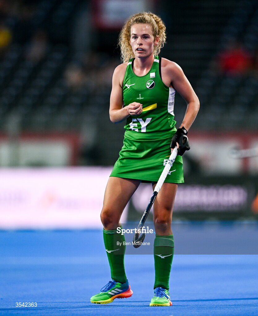 16 August 2026; Niamh Carey of Ireland during the FIH Women's Hockey World Cup 2026 Pool C match between Ireland and Spain at the Belfius Hockey Arena in Wavre, Belgium. Photo by Ben McShane/Sportsfile