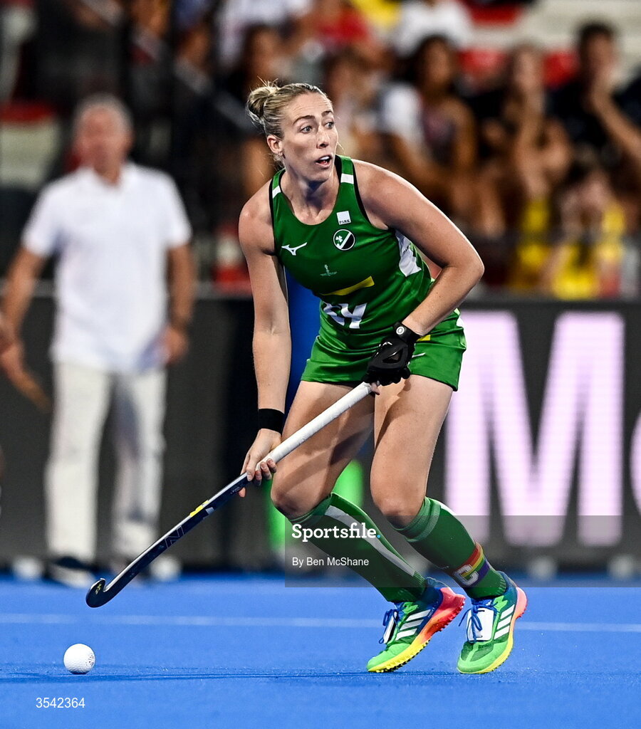 16 August 2026; Sarah Hawkshaw of Ireland during the FIH Women's Hockey World Cup 2026 Pool C match between Ireland and Spain at the Belfius Hockey Arena in Wavre, Belgium. Photo by Ben McShane/Sportsfile