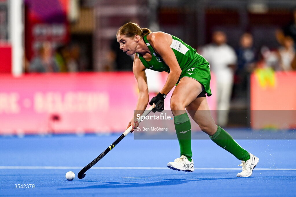 16 August 2026; Kathryn Mullan of Ireland during the FIH Women's Hockey World Cup 2026 Pool C match between Ireland and Spain at the Belfius Hockey Arena in Wavre, Belgium. Photo by Ben McShane/Sportsfile